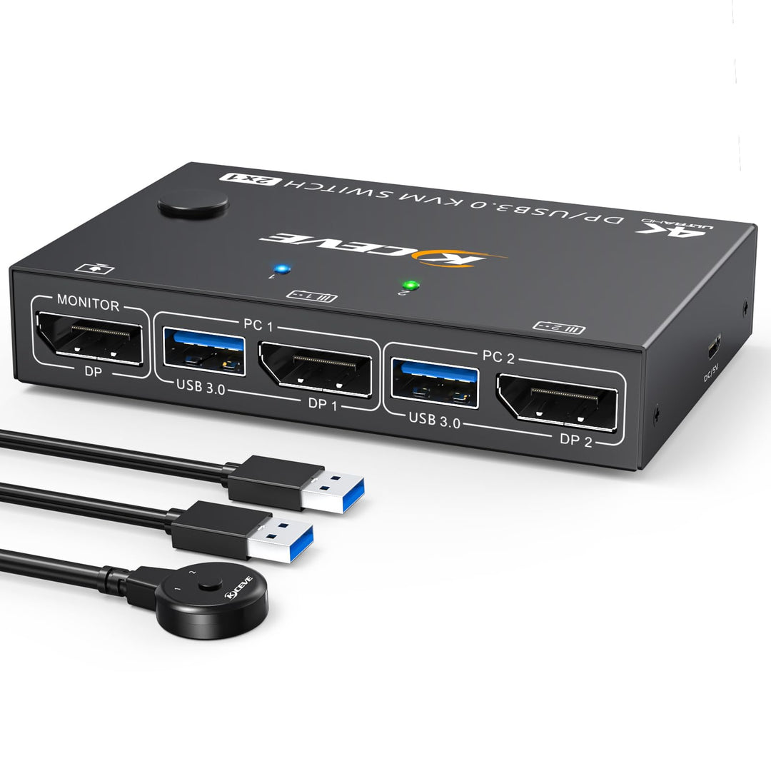 8K USB 3.0 KVM Switch Displayport 2 Ports 8K@30Hz 4K@120Hz,KVM Switch 2 PC 1 Monitore Support DP1.4