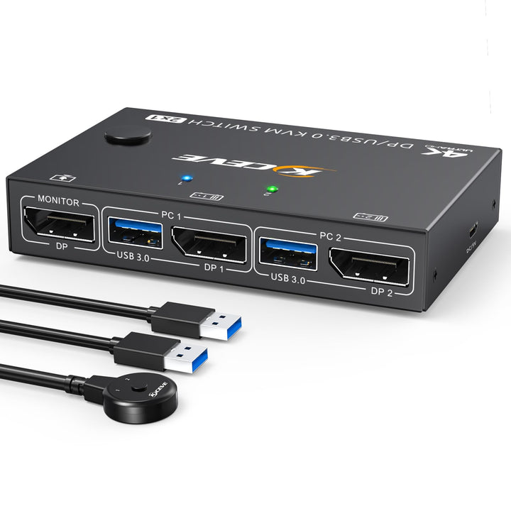 8K USB 3.0 KVM Switch Displayport 2 Ports 8K@30Hz 4K@120Hz,KVM Switch 2 PC 1 Monitore Support DP1.4