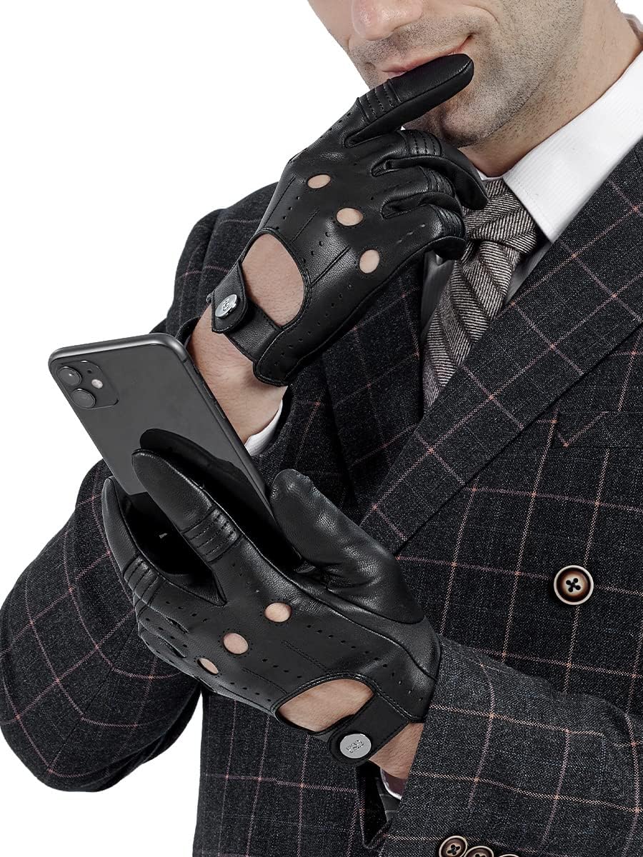 GSG Herren Fahrhandschuhe aus echtem Leder Ungefütterte Touchscreen-Handschuhe aus Schaffell Lederha