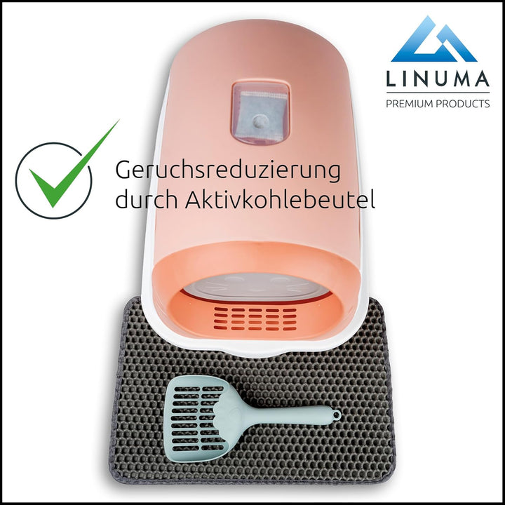LINUMA® Pink Katzenklo mit Schaufel und Streumatte geschlossen und offen, Litter Box, Katzentoilette