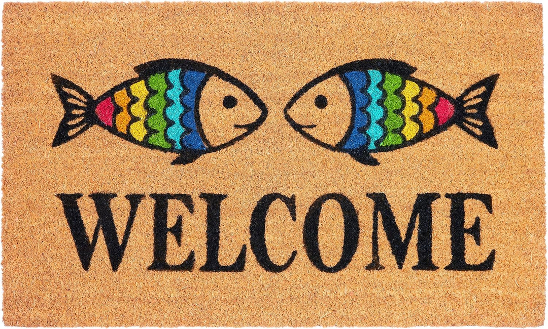 BRUBAKER Fussmatte für Aussen und Innen - Welcome mit Regenbogen Fische - 45 x 75 cm Schmutzfangmatt