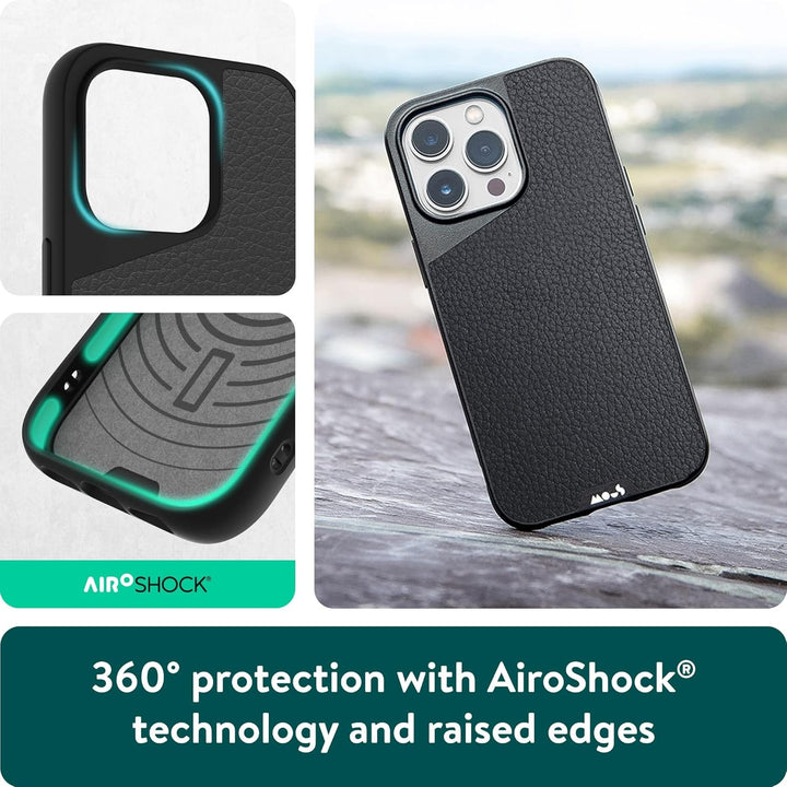 Mous - Hülle für iPhone 14 - Schwarzes Leder - Limitless 5.0 - Handyhülle iPhone 14 MagSafe-Kompatib