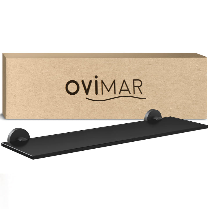 ovimar Badablage Flakstadoy | Edelstahl | schwarz matt | Glasablage zum Bohren | schwarz matt | häng