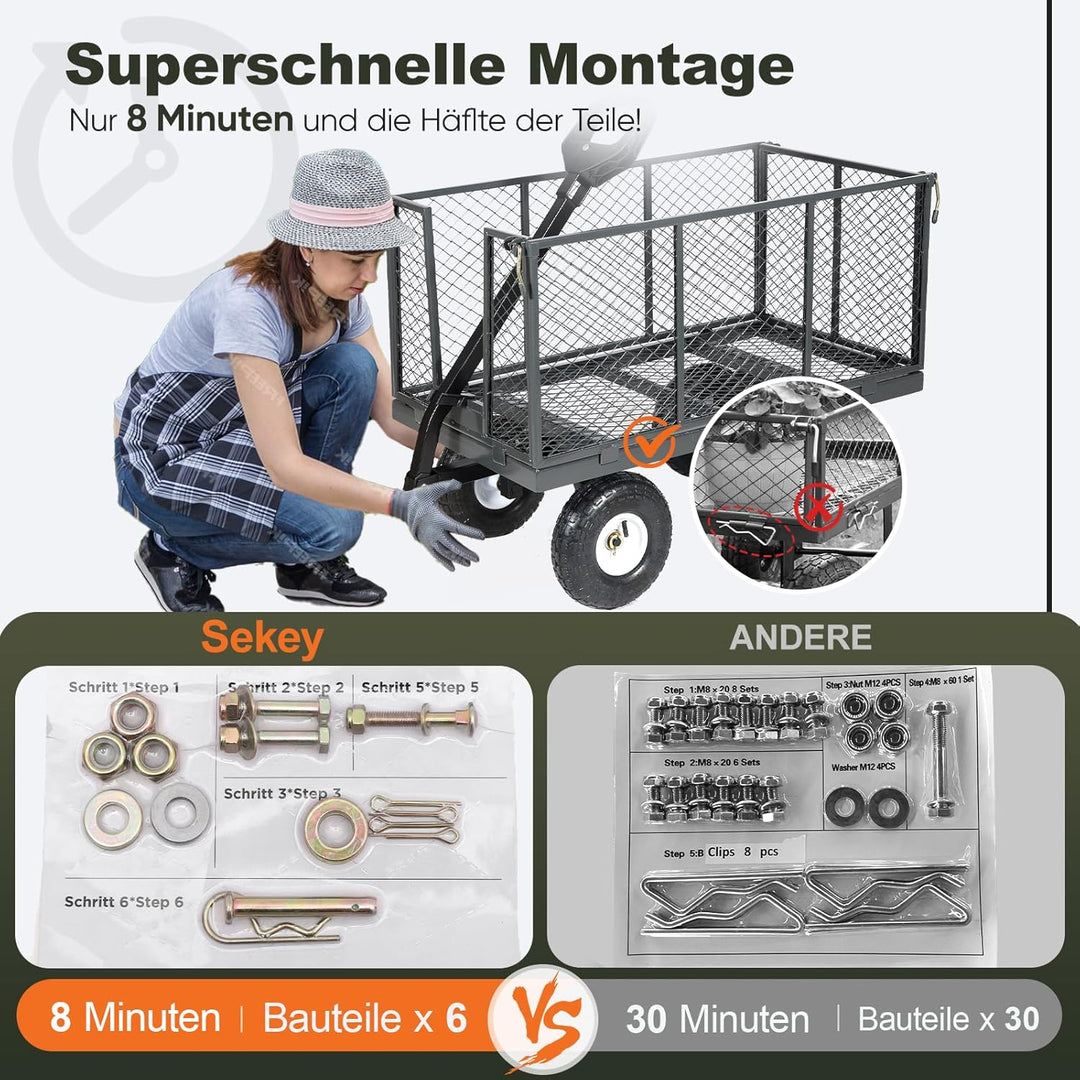 Sekey Bollerwagen Gartenwagen 550KG Belastbar, Transportwagen Transportkarre Gerätewagen mit Patenti