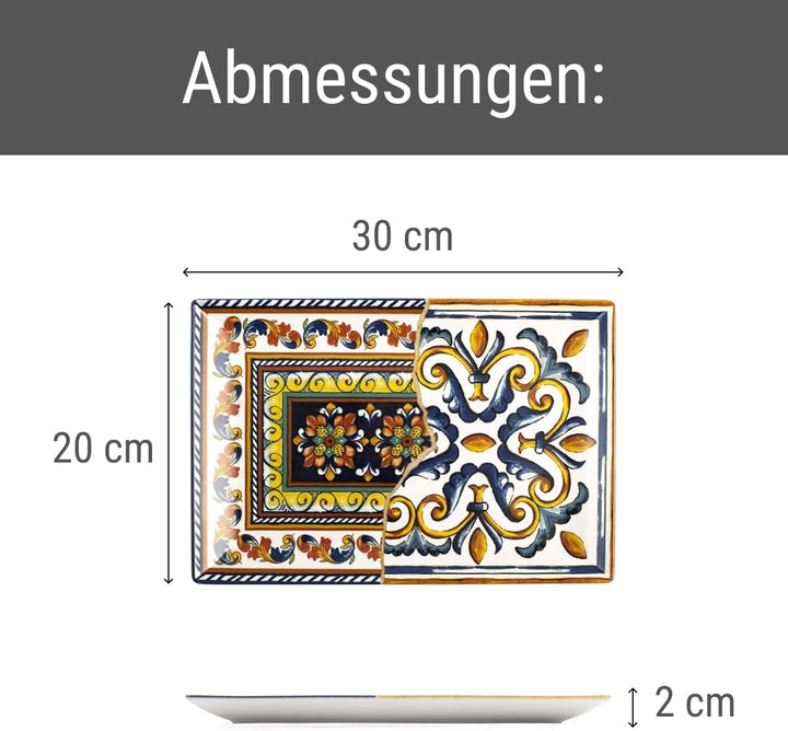 H&h Positano Set aus 6 rechteckigen Tellern 30x20, Steinzeug