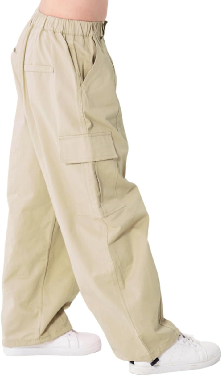 Rolanko Mädchen Cargohose, Baumwoll Baggy Hose mit Elastischer Taille und Mehreren Taschen für Kinde