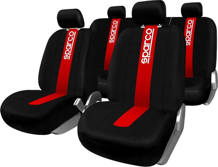 Sparco SPC1013 Set von Abdeckungen für Autositze, schwarz und rot, Modell CLASSIC, 9 Stück, Red
