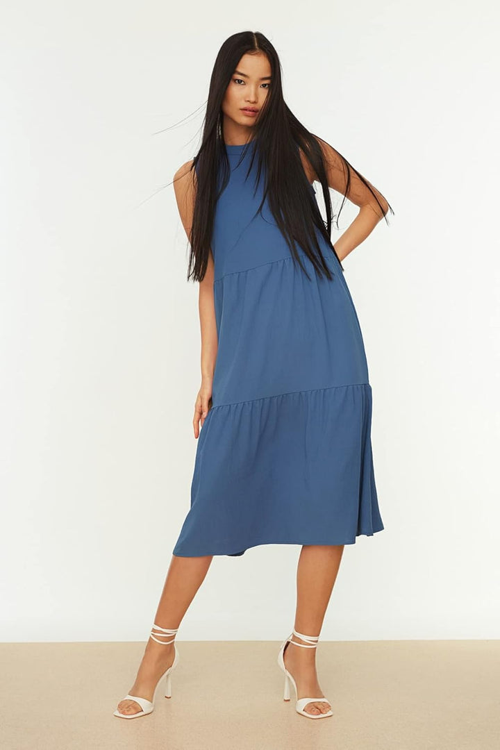 TRENDYOL Damen Breites Geschnittenes Kleid Dress (1er Pack) 38 Blau, 38 Blau
