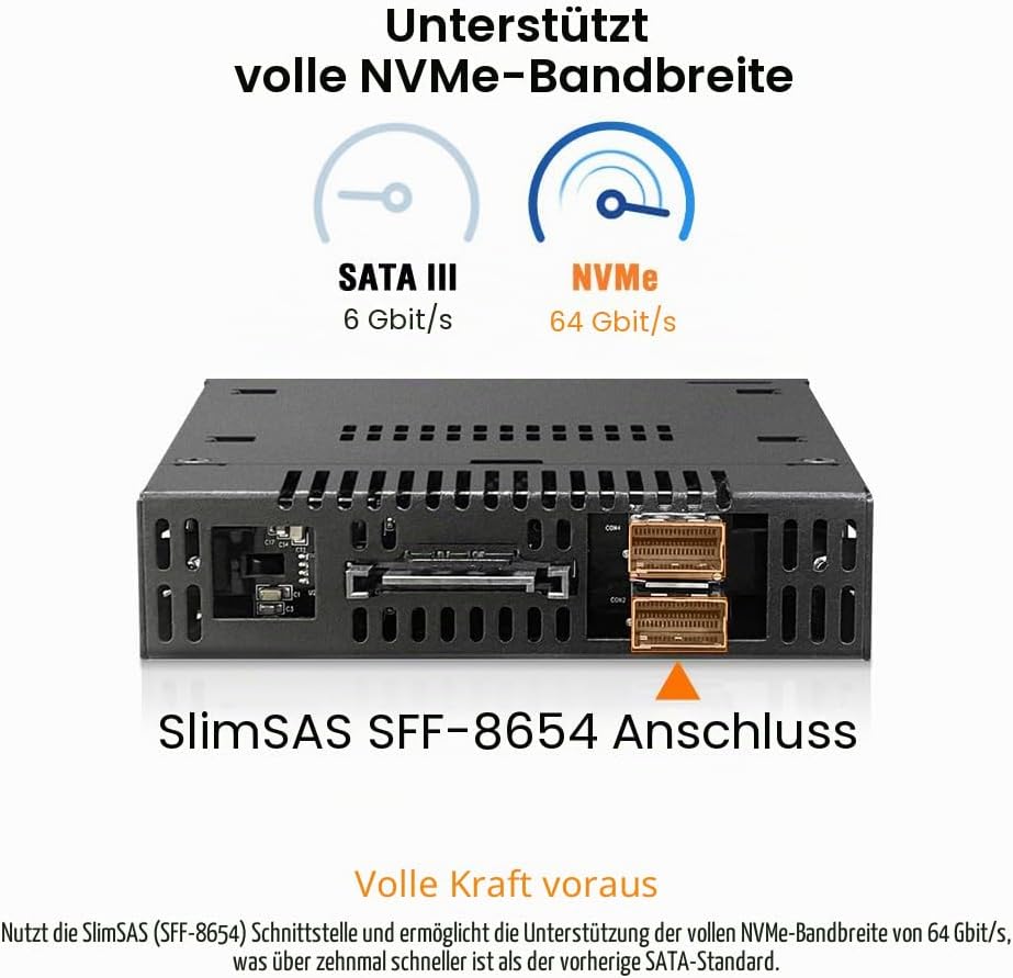 ICY DOCK 2 x M.2 NVMe PCIe 4.0 64Gbit/s SSD zu 2 x SlimSAS 4i SFF-8654 Wechselrahmen Einbaurahmen Me