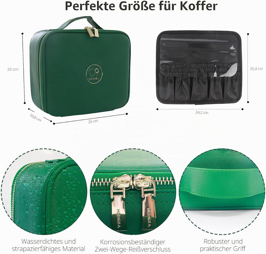 MOMIRA Reise-Makeup Tasche Kosmetiktasche mit beleuchtetem Spiegel, Einstellbarer Helligkeit in 3 Fa