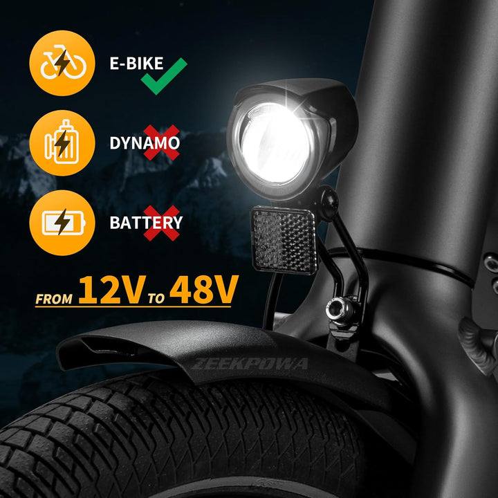 E-Bike Dynamo LED Fahrradlicht 30-100 LUX mit StVZO Zulassung - Fahrradlampe Frontlicht &amp; Scheinwerf
