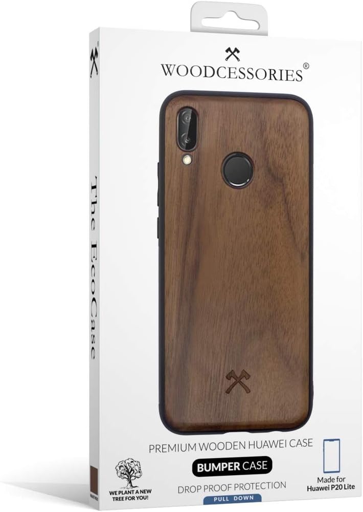 Woodcessories - Hülle Kompatibel Mit Huawei P20 Lite Aus Echtem Holz - EcoBump Case (Walnuss)