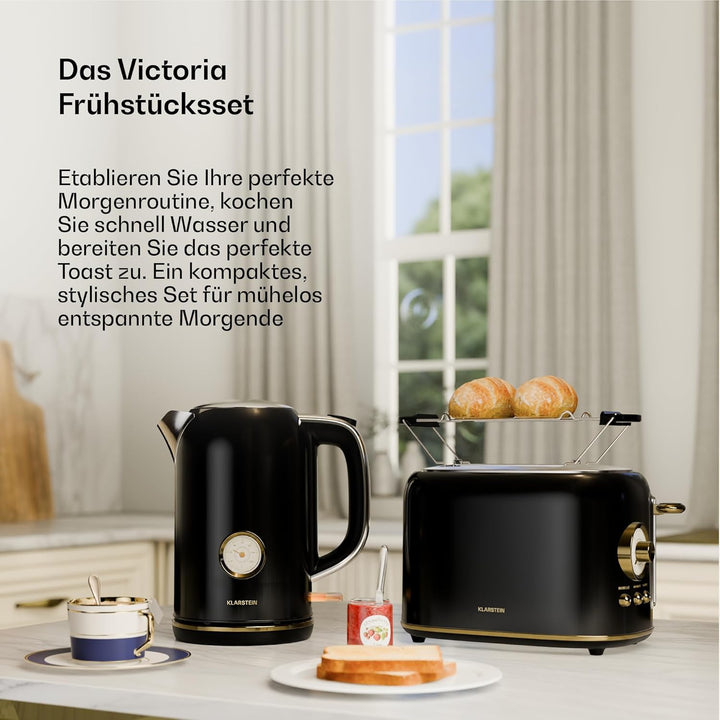 Klarstein Victoria Toaster Wasserkocher Set, Retro Design, 2 Scheiben Toaster mit 7 Bräunungsstufen