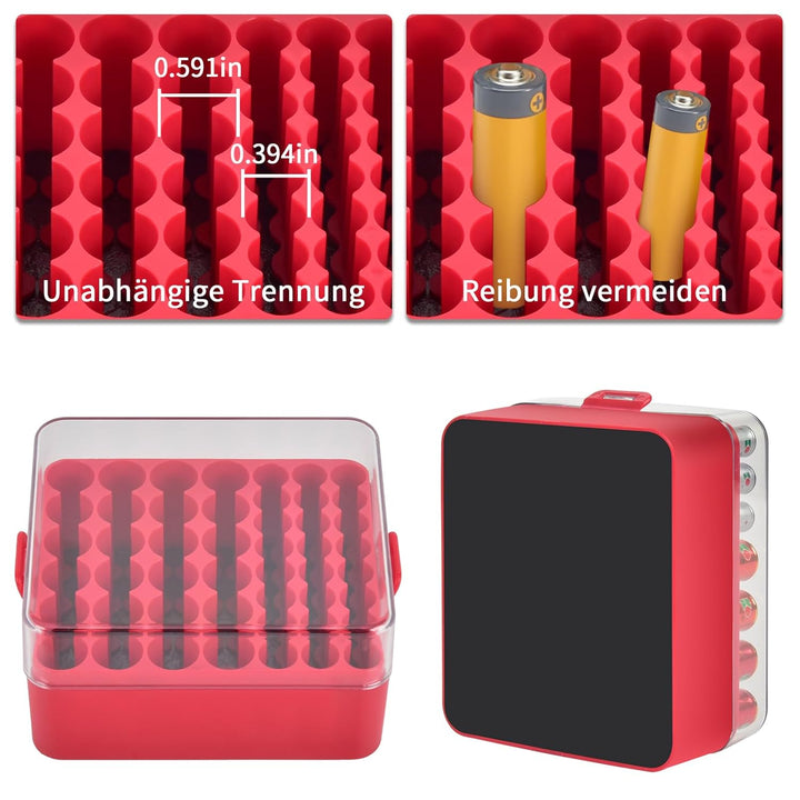 Batterie Organizer Aufbewahrungskoffer, Batterie Vault Box Container für 48pcs AA AAA Batterien, Kun