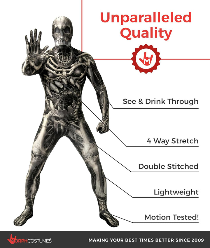Morphsuits Halloween Kostüm Herren Skelett Jumpsuit, Skelett Jumpsuit Herren, Skelett Overall Herren