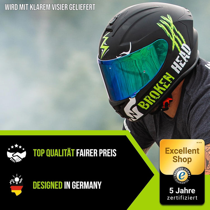 Broken Head Motoradhelm Adrenalin Therapy X4 - Sportlicher Integralhelm - Verstellbare Belüftung & w