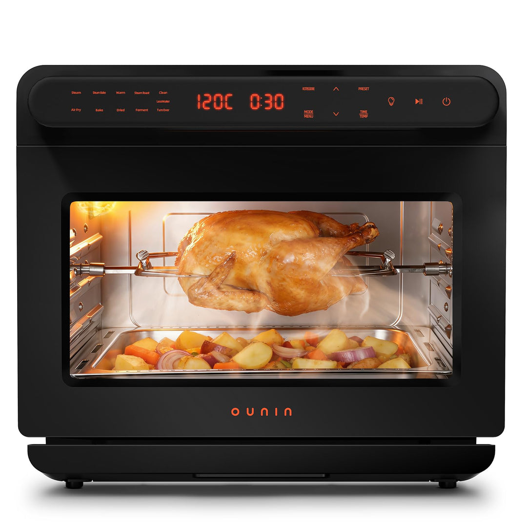 OUNIN 24L Vielseitig Airfryer Backofen, 11-in-1-Heissluftfritteuse, Zweizonen-Kochung, Minibackofen