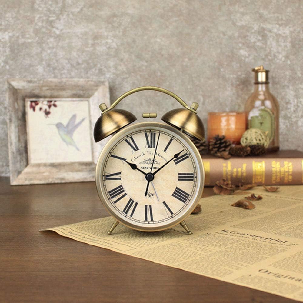 Maxspace Goldene Tischuhr aus Metall, Retro, Vintage, nicht tickend, kleiner Wecker, batteriebetrieb