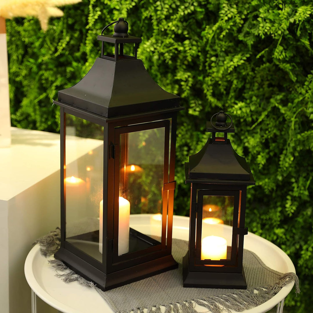 JHY DESIGN 2er-Set 33&49,5 cm Hohe Outdoor Kerzen Laternen Vintage Hängende Turm Laterne Metall Kerz