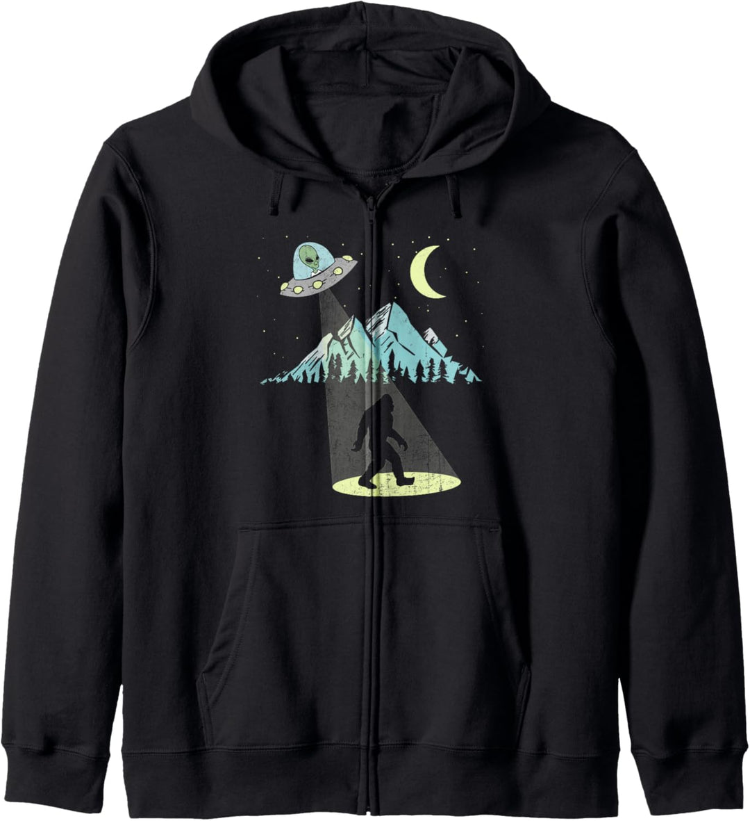 Bigfoot UFO Abduction Moon & Mountain Alien Vintage Graphic Kapuzenjacke