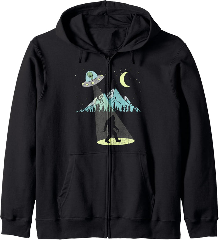 Bigfoot UFO Abduction Moon & Mountain Alien Vintage Graphic Kapuzenjacke