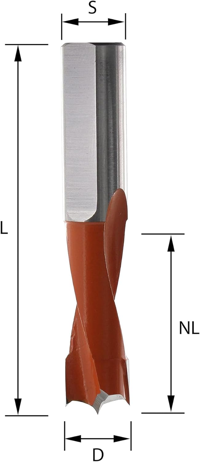 ENT 22171 Dübelbohrer HW, Schaft (S) 10 mm, Durchmesser (D) 15 mm, NL 27 mm, SL 27 mm, L 57,5 mm, Li