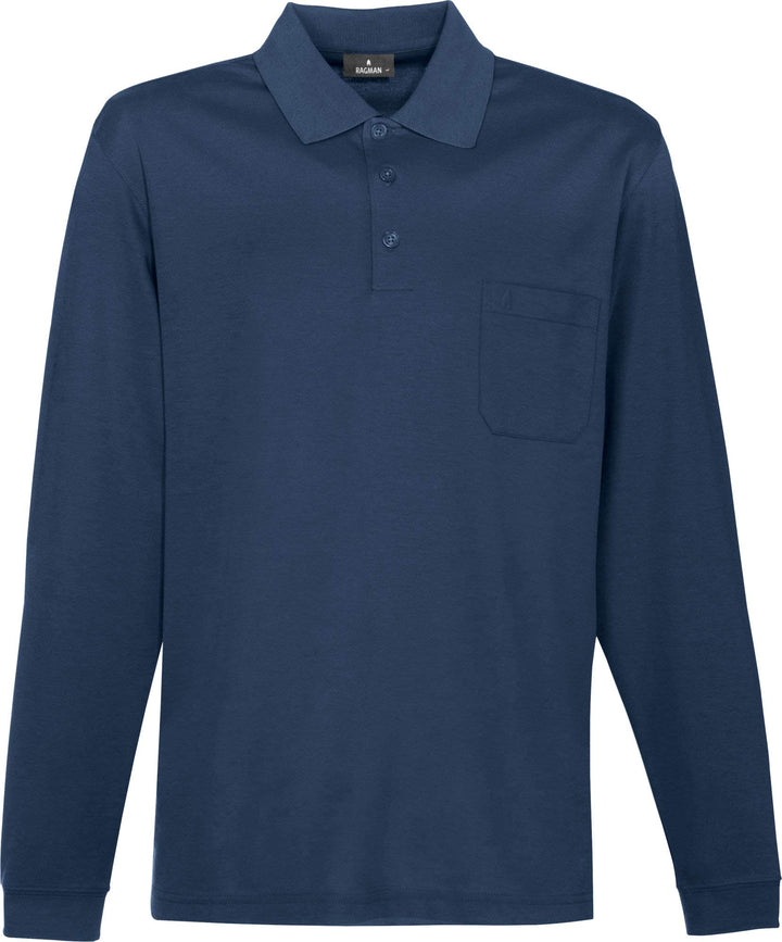 Ragman Herren Polo-Shirt, Basic, Langarm M Azurblau, M Azurblau