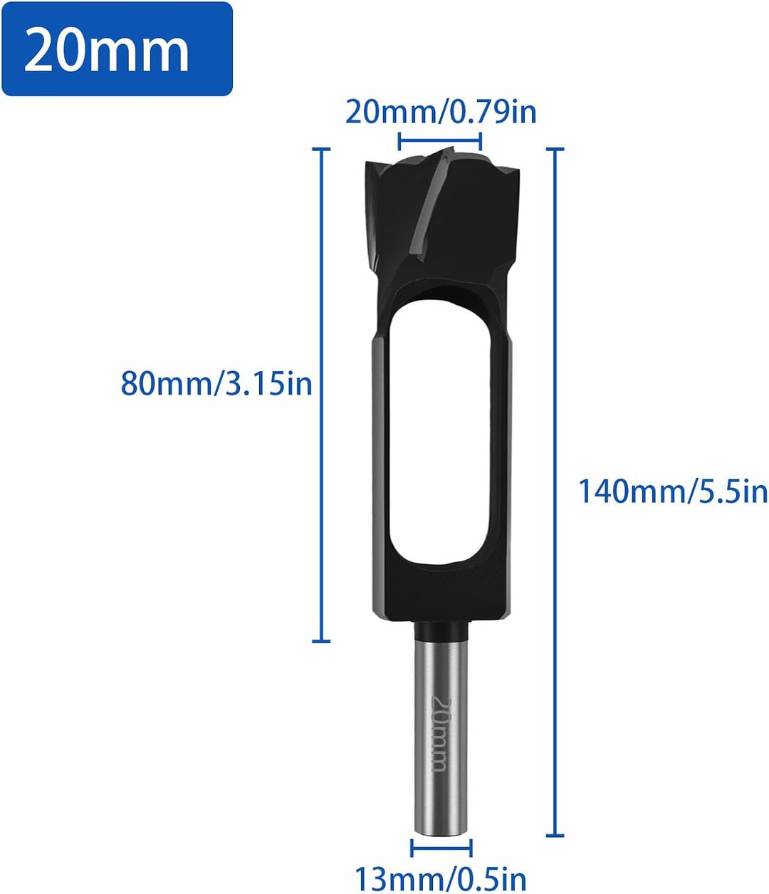 Holzkorkenschneider, 13 mm Schaft, 20 mm Durchmesser, Holzschneider aus Kohlenstoffstahl für Holzbea