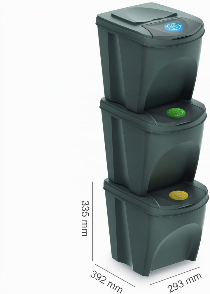 Prosperplast Sortibox 3x20L Mülleimer Mülltrennsystem Abfalleimer Behälter (Grau) grau 3x25 Litros,