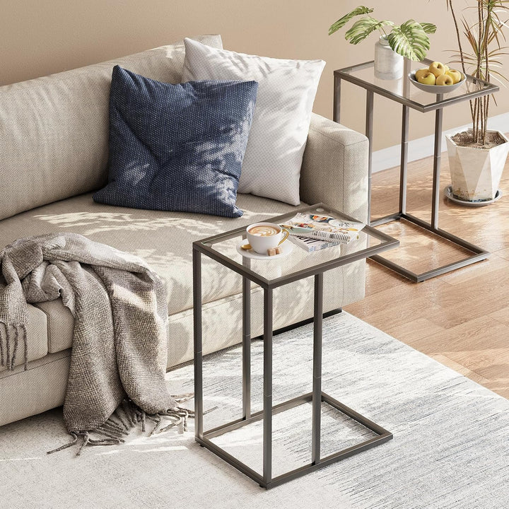 Beistelltisch, Couchtisch C Form, Wohnzimmertisch mit Metallgestell, Sofatisch, Kaffeetisch, Saugpla