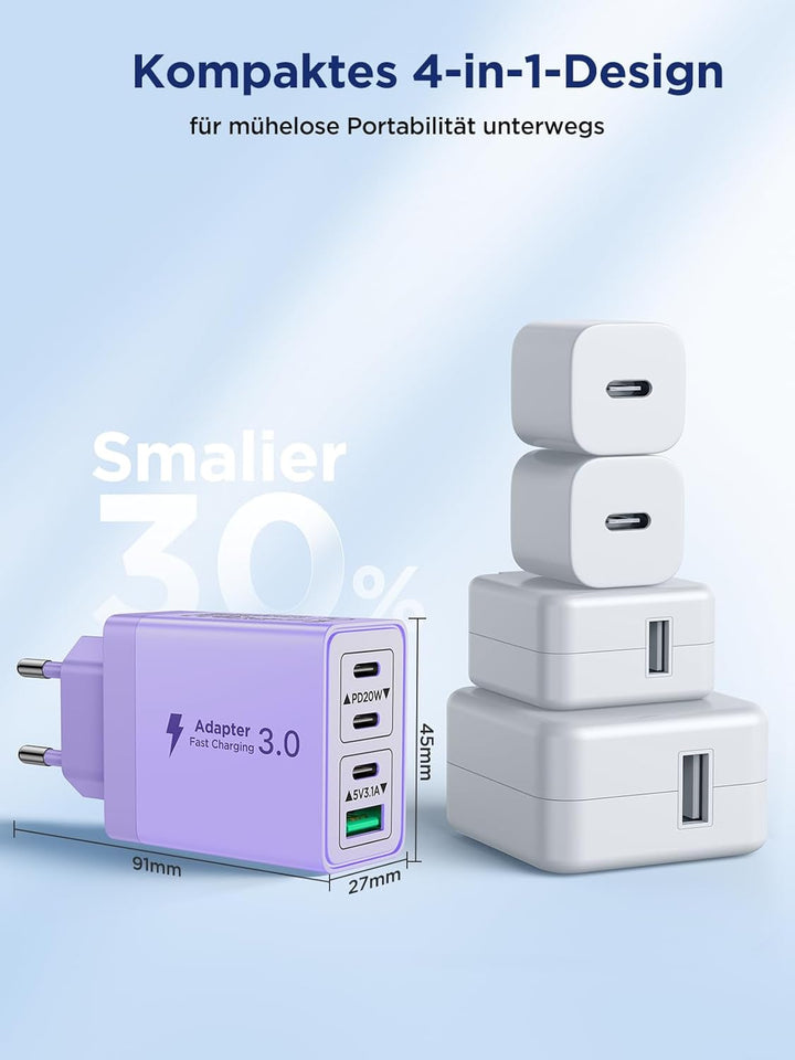 2er Pack USB C Ladegerät, Aioneus 4 Ports Mehrfach Ladegerät mit USB-C und USB-A, 40W Schnellladeger