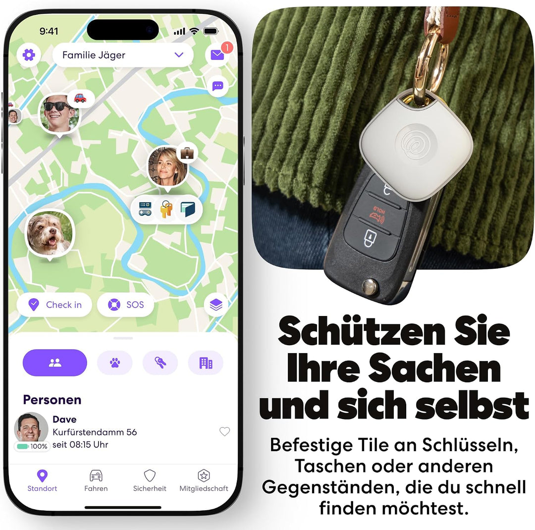 Tile by Life360 Mate - Bluetooth-Tracker, Schlüssel- und Gegenstandsfinder für Schlüssel, Taschen un