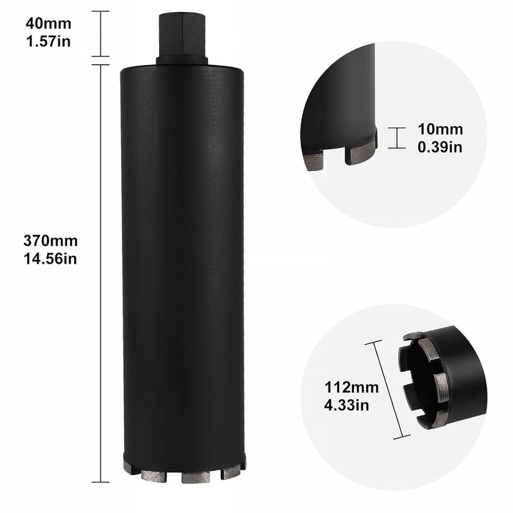 CPROSP Diamantbohrkrone 112mm 1¼" UNC, Kernbohrkrone, L 420mm, Kernbohrer für Bohren in in Beton, St