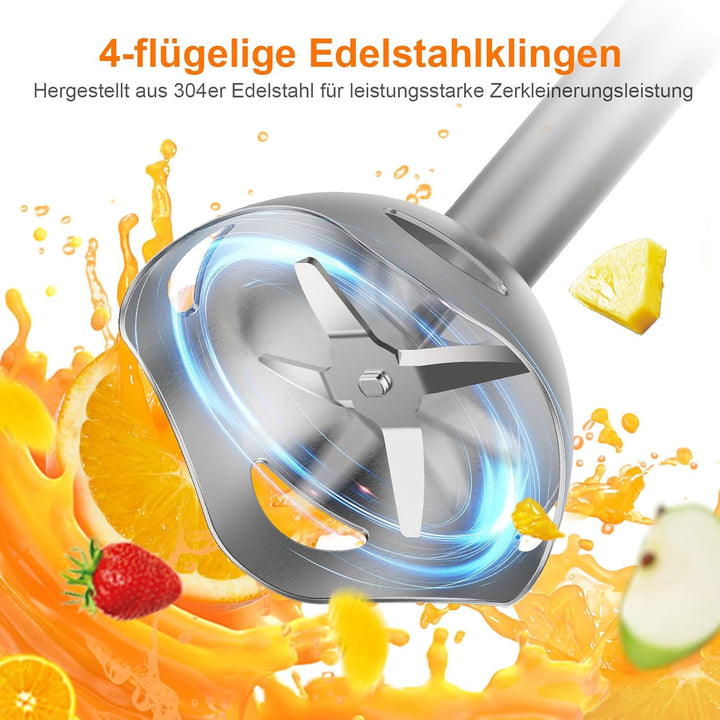 Ibergrif Stabmixer 1000W 4-in-1 Edelstahl Handmixer mit stufenloser Geschwindigkeitsregelung und Tur