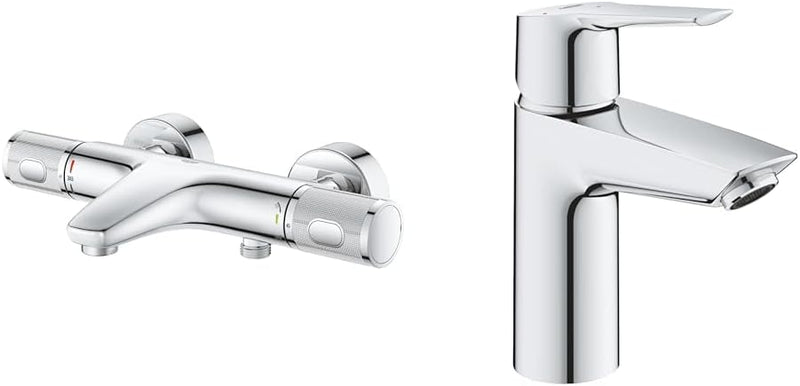 GROHE Precision Feel - Thermostat-Wannenbatterie & QUICKFIX Start - Einhand- Waschtischarmatur (wass