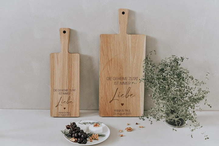 Schneidebrett Eiche massiv mit Gravur personalisiert, 2 Grössen Mit Eigener Gravur 48L x 20B cm, Mit