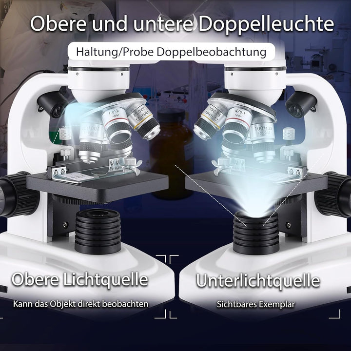 Verbundmikroskop, 40 x 2500 x, professionelles Mikroskop, WF10x und WF25x Okulare, Dual-LED-Beleucht