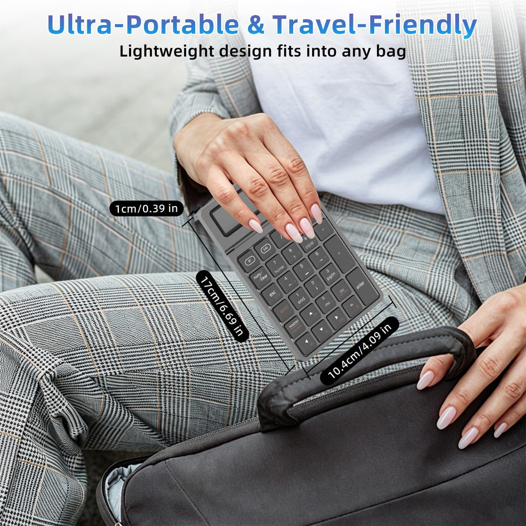 2-in-1 Wireless Bluetooth Number Pad, Bluetooth 5.0 &amp; 2.4G Numeric Keypad with Calculator &amp; Adjustab