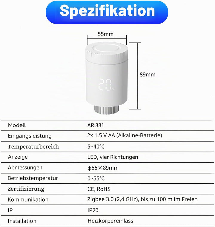 Smart Thermostat-Heizkörperthermostat, Thermostatisches Heizkörperventil, Kompatibel mit Alexa/Googl