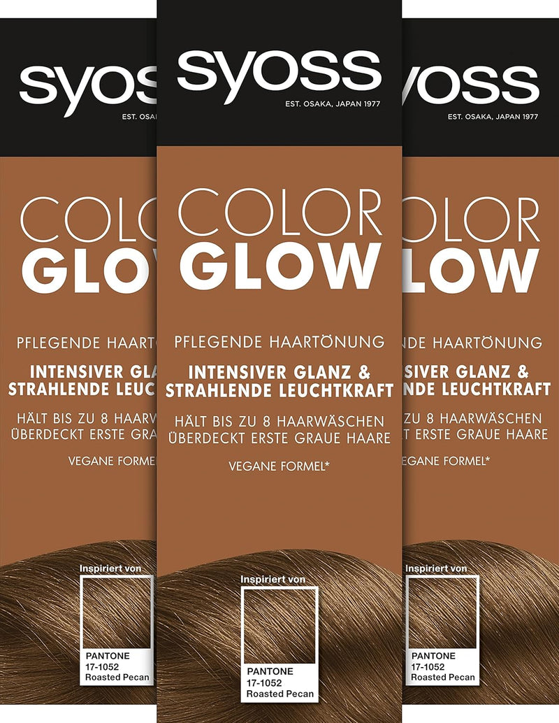 Syoss Color Glow Pflegende Haartönung Roasted Pecan Pantone 17-1052 (3 x 100 ml), semi-permanente Co