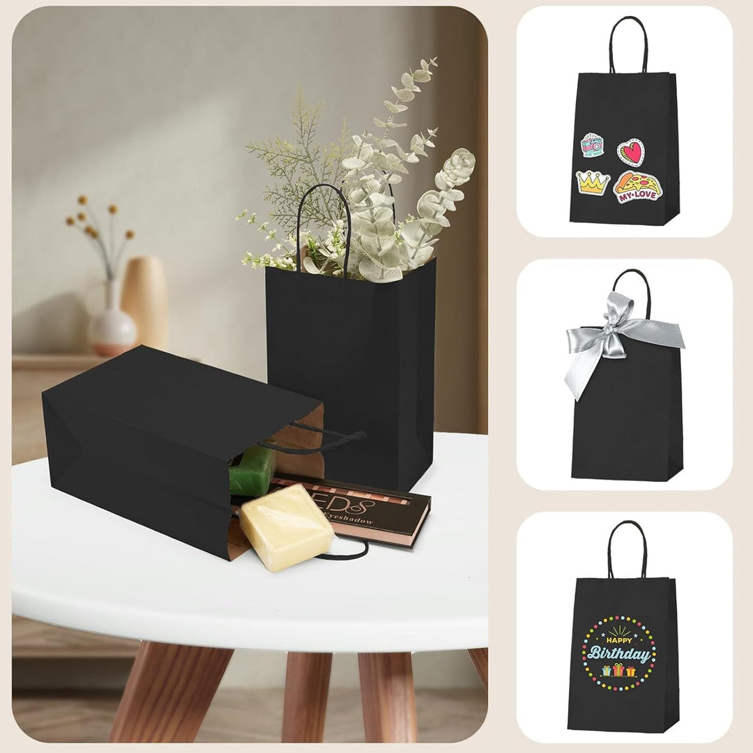 Switory 50 Stück Papiertüten Geschenktüten Schwarz, Kraft Papiertüte mit Henkel zum Party, Geburtsta