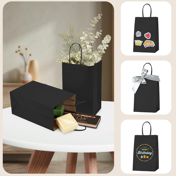 Switory 50 Stück Papiertüten Geschenktüten Schwarz, Kraft Papiertüte mit Henkel zum Party, Geburtsta
