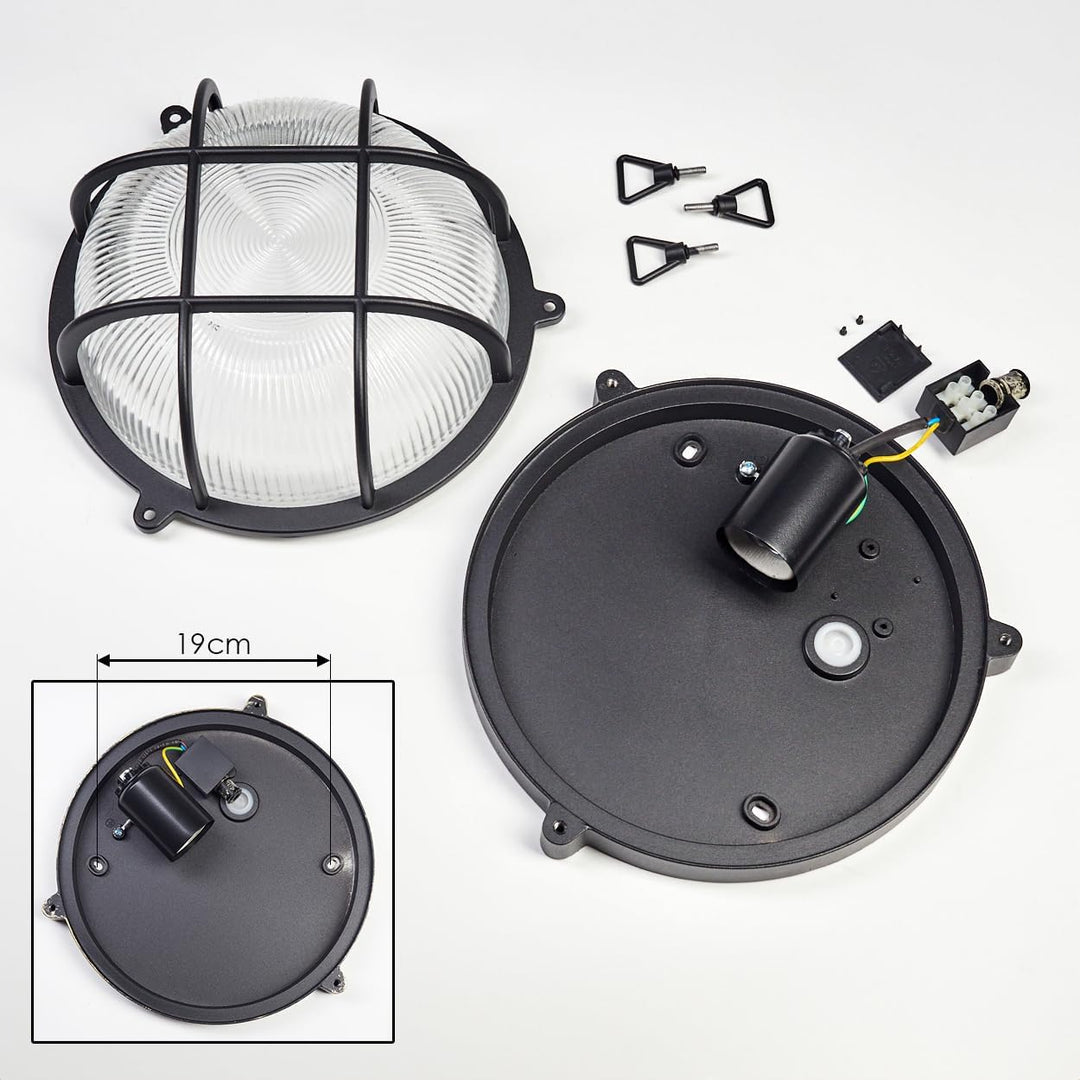HOFSTEIN Aussendeckenleuchte Godel, Aussendeckenlampe aus Metall/Riffelglas in Schwarz/Klar, Deckenl