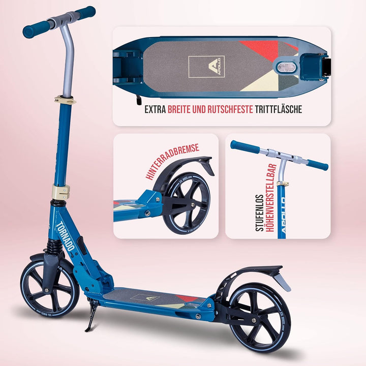 Apollo High End Scooter Erwachsene - Tornado | Cityroller Kinder ab 7 Jahre mit Bremse und Federung