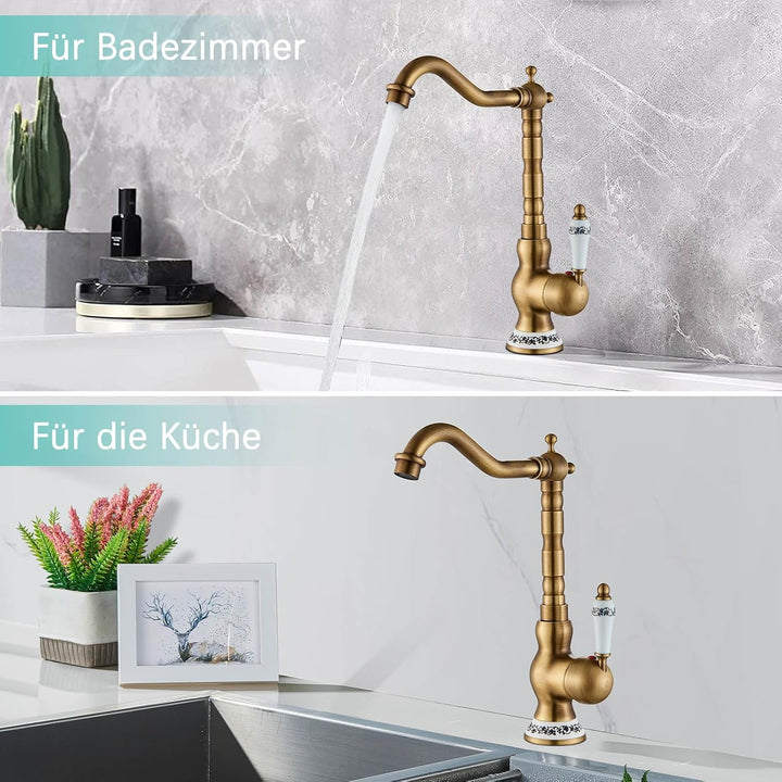 Suguword Retro Design Mischbatterie Bad Wasserhahn Badarmatur Waschtischarmatur Waschbeckenarmatur W