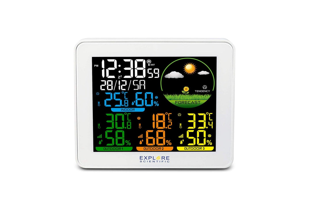 Explore Scientific Wetterstation Funk mit Aussensensor, Farbdisplay, Wettervorhersage, DCF Funksigna