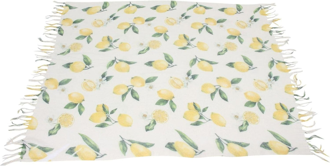 Dekoleidenschaft dünne Sommerdecke Lemon beige mit Zitronen Motiv, Kuscheldecke 130x160 cm, Sofadeck