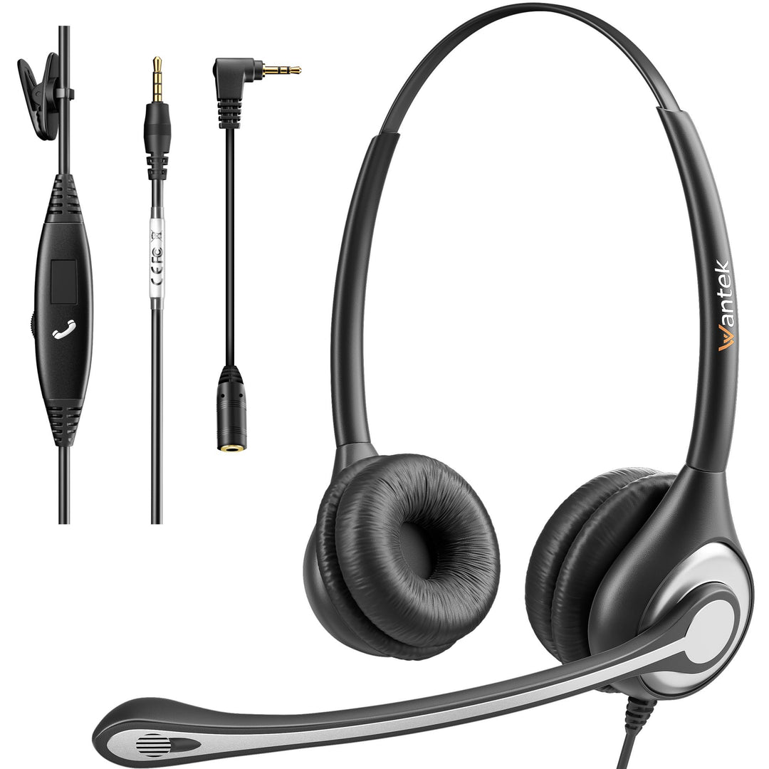 Wantek Headset mit Mikrofon für Laptop,PC-Kopfhörer 3,5mm Klinke &amp; 2,5-mm Klinkenadapter,Geräuschunt