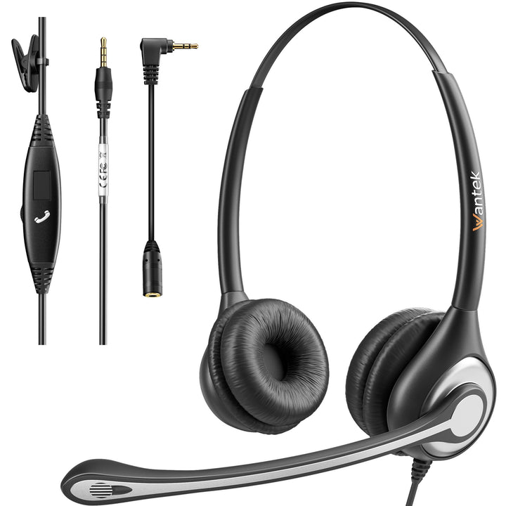 Wantek Headset mit Mikrofon für Laptop,PC-Kopfhörer 3,5mm Klinke &amp; 2,5-mm Klinkenadapter,Geräuschunt