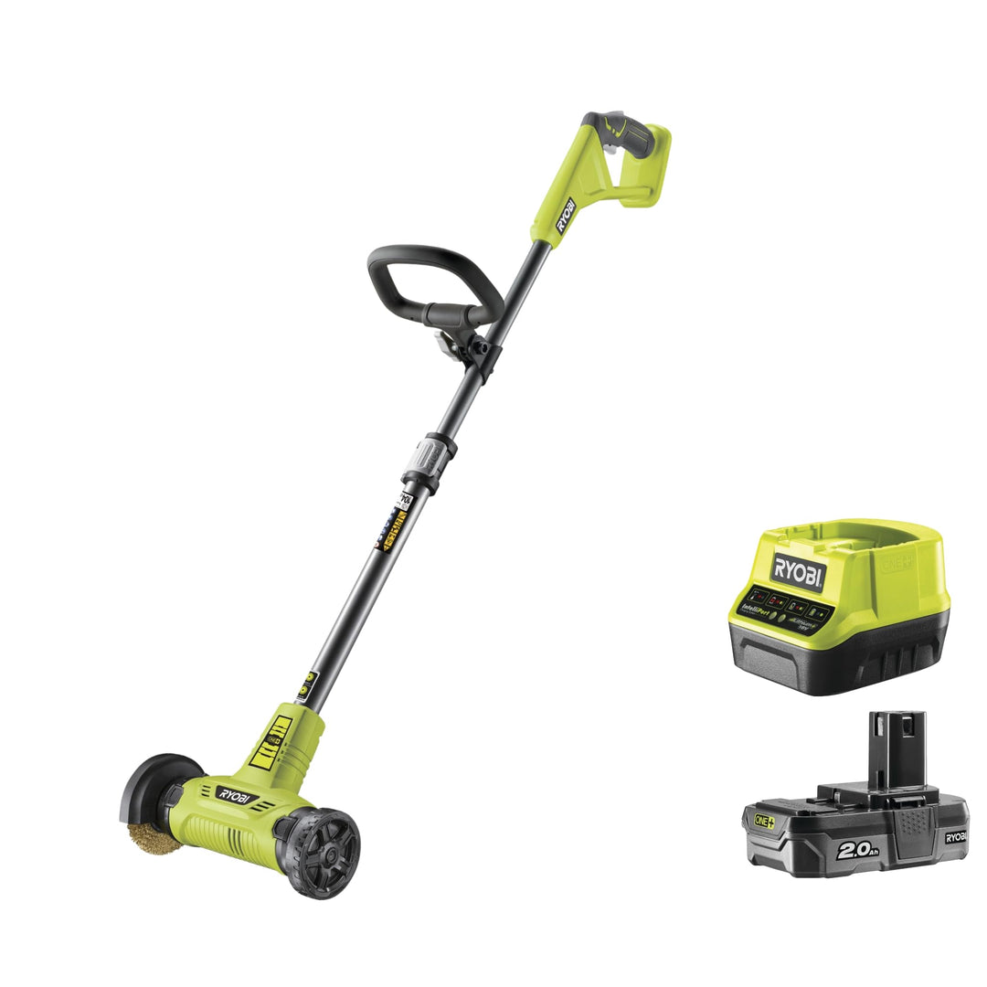 RYOBI 18 V ONE+ Akku-Fugenreiniger RY18PCA-120, mit Drahtbürste, Teleskopstiel, werkzeugloser Bürste